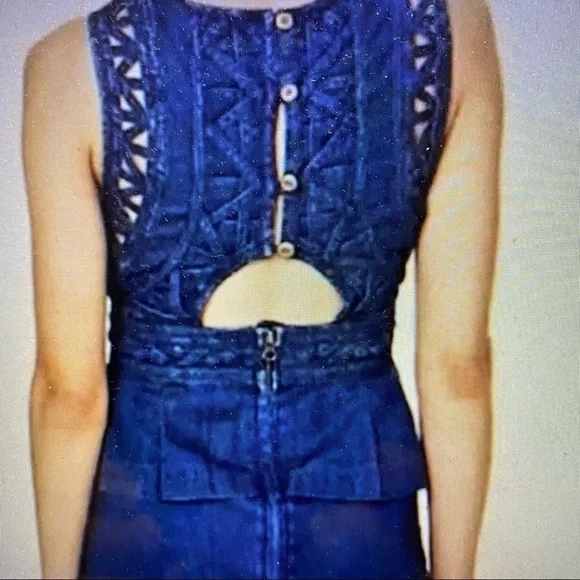 Free People New Romantics Highland Denim Dress Cut Outs Size 0 - Picture 2 of 12